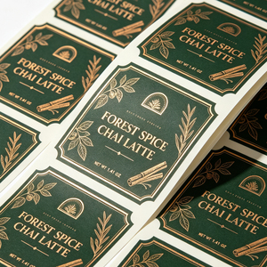 Étiquettes personnalisées autocollantes en feuille d'or brillante, écologiques et imperméables, pour chai <span class=keywords><strong>latte</strong></span> et épices, avec illustration botanique vintage - Product Image 3