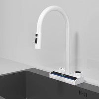 Lusa Enkelgreeps Keramische Keukenkraan met Digitale Temperatuurweergave, Uittrekbare Spuitkop, Koud en Warm Water, Moderne Messing Spoelbakmengkraan