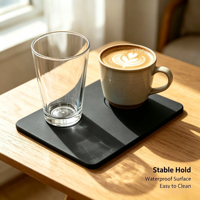 Sous-verres personnalisés de haute qualité, très demandés, 10*10*0.5CM, écologiques, antidérapants, en silicone noir, durables, non toxiques, imperméables, ROHS