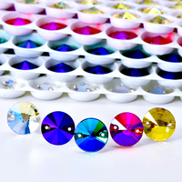 OLeeya Vente en gros de cristaux de strass à coudre de qualité supérieure 5A, forme Rivoli, verre biseauté, dos plat, grands strass à coudre pour vêtements