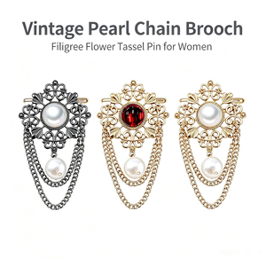 Broche personnalisable en perles et filigrane avec chaîne et pompon pour femmes, idéale pour costumes, manteaux, robes, foulards et tenues de cérémonie - Product Image 1