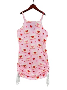 Robe d'été 2026 sexy pour femme, col en V, longueur genou, froncée sur les côtés, avec cordon de serrage, rose-rouge, jacquard, à lacets, 100 % polyester - Product Image 6
