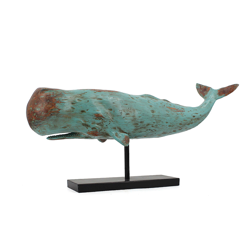 Artificial Creative Resin Coastal Wooden Look Sperm Whale Sculpture with Base for Aquarium Decor