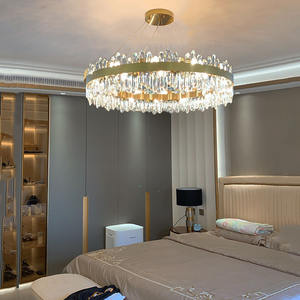 Candelabro moderno, sala de estar de lujo, anillo dorado, luz colgante de cristal conectada para mesa de comedor - Product Image 6