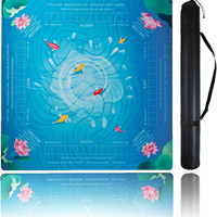 Tapis de Mahjong élégant en caoutchouc, motif Étang à carpes Koï, Lotus, Nénuphar, Charleston Directions, 160 tuiles, imperméable, housse de table pliable, sac de rangement