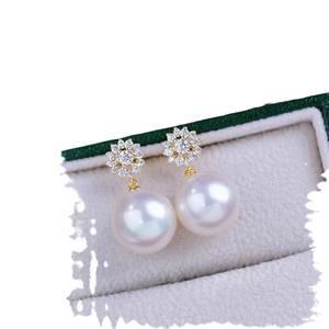 Pendientes de Plata S925 con Cuentas Redondas de 8-12 mm, Accesorios de Perlas DIY 22268, Pendientes de Gota con Circonita de Copo de Nieve - Product Image 1