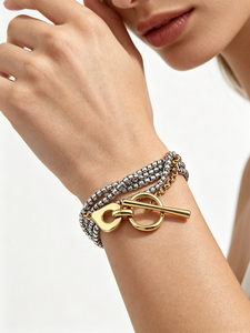 Pulsera de Acero Inoxidable con Múltiples Hilos y Perlas para Mujer, con Cierre OT, para Uso Diario y Festividades - Product Image 4