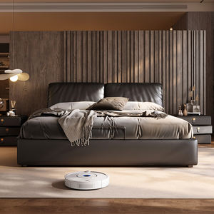 Новая дизайнерская кровать 2025 года «Ухо слона» для главной спальни с местом для хранения, черная, из натуральной кожи, класса люкс, двуспальная - Product Image 2