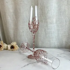 Verres à champagne en cristal à motif de peintures en or rose 200ml faits à la main