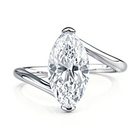 Bague solitaire en moissanite 2 carats 6x12mm plaquée rhodium en argent sterling 925, bijoux de mariage minimalistes pour femmes