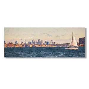 sea ocean boat city view oil painting Decorative framed Canvas Art Work Wall art wall Painting