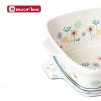 Casserole en verre borosilicate carrée avec couvercle, motif pissenlit, design moderne, écologique, sans revêtement, marque DK, 24 cm, toutes tailles