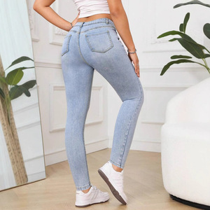 Jean slim pour femme, bleu clair, haute élasticité, grande taille, tailles européennes et américaines 0XL à 6XL - Product Image 4