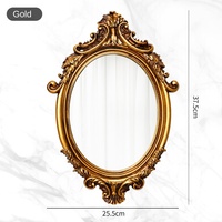 Miroir cosmétique mural ovale en résine sculptée de style baroque rétro français, doré, classique, luxe léger, 2 mm, facile à accrocher au mur