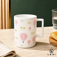 Ensemble de tasses en céramique motif nuage lunaire endormi, imprimé montgolfière rayée, rose, bleu, vert citron, avec anse à bords carrés, cadeaux oniriques