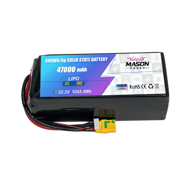 New 22.2V 47Ah 10C High Density Solid State Drone Battery 6S 47000mAh 1043.4Wh Rigorous Testing for VTOL and Heavy Lift Drones