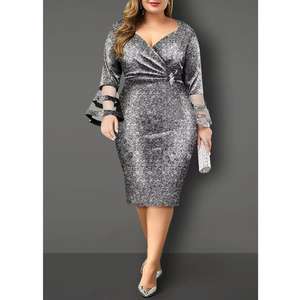 Модное вечернее платье большого размера серебристо-синее сексуальное бальное платье с длинным рукавом элегантное узкое платье - Product Image 1