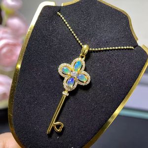 Collier Pendentif <span class=keywords><strong>Femme</strong></span> Luxe en Argent 925 avec Opale Naturelle et Zircon, Design Tendance, Grande Clé, Meilleures Ventes 2026 - Product Image 1