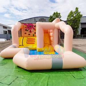 Pastel color kids outdoor backyard summer jumpers castle <b>inflatable</b> splash bounce <b>house</b> slide combo with pool - Product Image 1