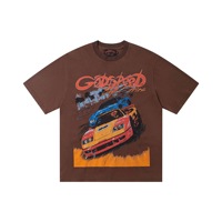 Kaos Grafis Retro Washed Pria 100% Katun Dobby Oversized Streetwear Bernapas Motif Tengkorak Mobil Kuda Selancar Lengan Pendek