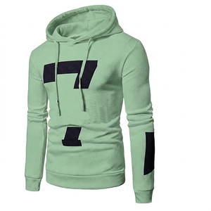 Men's Green Hooded Sweatshirt With Black Number 7 Print Slim Fit Casual Knitted Long Sleeve Autumn Wear - Product Image 3