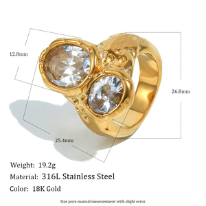 Europa en Amerika's best verkochte mode persoonlijke ring armband van roestvrij staal, verguld met 18K zirkoon, dubbele kop ring - Product Image 2