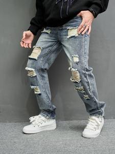 Jeans droits amples sur mesure <span class=keywords><strong>Bufa</strong></span> pour hommes, jeans déchirés, pantalons en denim déchiré, jeans baggy pour hommes - Product Image 2
