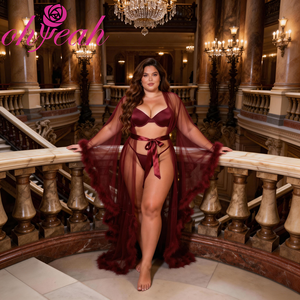 Vente flash - Robe <span class=keywords><strong>de</strong></span> <span class=keywords><strong>nuit</strong></span> en fourrure rouge vin à manches longues avec ceinture - Robe en peluche sexy - Ensemble <span class=keywords><strong>de</strong></span> vêtements <span class=keywords><strong>de</strong></span> <span class=keywords><strong>nuit</strong></span> pour femmes - Product Image 6