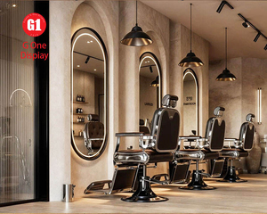 Modern Barber Shop Interior Design | <b>LED</b> <b>Lighting</b> & Custom Wall Mirror for Men Hair Salon Furniture Set - Product Image 4
