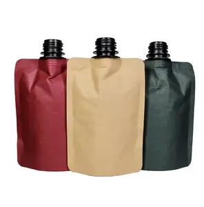 Tas isi ulang ramah lingkungan, kantong cerat kertas Kraft dapat menjadi kompos, kantong kemasan cair