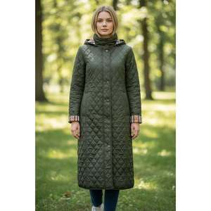 Abrigo Acolchado Color Caqui para Mujer, Talla Grande, con Forro a Cuadros, 120 cm de Largo, Chaqueta de Otoño/Invierno, Tallas 44-58, Impermeable - Product Image 3