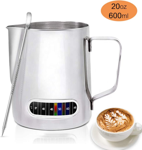 600ml Stainless Steel Coffee Pot Pull Flower Temperature Display Coffee Milk Frothing Pitcher / Jug with Thermometer - Product Image 3