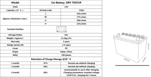 中型バス用カーバッテリーの大容量Dry75D31RJis製造