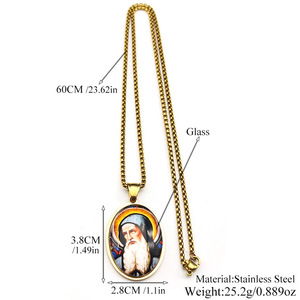 Medalla de <span class=keywords><strong>San</strong></span> <span class=keywords><strong>Benito</strong></span> de Cristal, Colgante Ovalado de Acero Inoxidable, Collar, Joyería Dorada, Accesorios de Regalo - Product Image 6