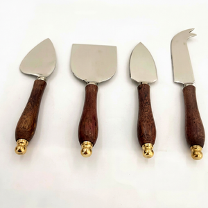 <b>Cheese</b> <b>Knife</b> <b>Set</b> of 4 Stainless Steel Blades Wood Handles With Brass Ends Durable <b>Cheese</b> Tools For Serving Use And Hotel Use - Product Image 1