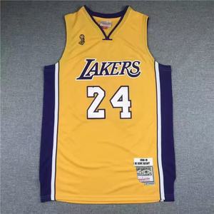Vente en gros personnalisée LA <span class=keywords><strong>Lakers</strong></span> # 24 # Maillot de basket-ball 8 All-Star Retro Finals jaune noir en maille poly unisexe adulte à manches courtes - Product Image 2