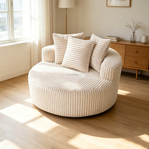 Poltrona Rotonda in Velluto a Coste Sottovuoto, Stile Crema, per Camera da Letto e <span class=keywords><strong>Soggiorno</strong></span> - Vendita Calda di Fabbrica, Commercio all'Ingrosso - Product Image 6