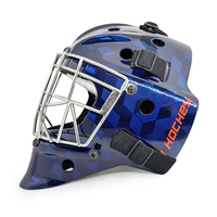 Casque de gardien de but double réglable standard CE pour le hockey sur glace sur gazon Doublure en sergé 3K imprimée en 3D Revêtement bleu clair et brillant