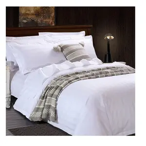 中国批发豪华高品质白色床单100% 棉床上用品套装300T 200TC棉布床上用品