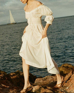 Fabricant de vêtements personnalisé printemps été col carré à manches courtes élégant décontracté femmes blanc coton robe mi-longue - Product Image 5