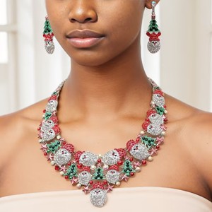 3ピース/セットファッション手作りビーズクリスマスネックレスイヤリングジュエリーセットビンテージ黄金の声明クリスマスサンタクロースネックレス - Product Image 2