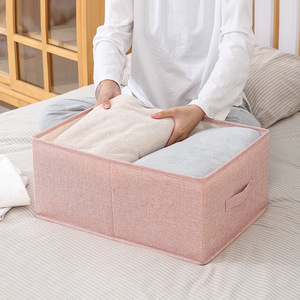 Clothing Organizer <b>Storage</b> <b>Box</b> Rectangle Foldable Washable Solid Color Cotton Linen Fabric <b>Drawer</b> For Wardrobe Closet - Product Image 2