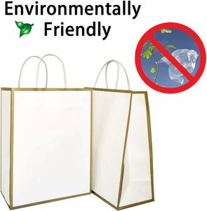 Custom Premium Eco-Friendly Birthday Gifts Wedding Party Celebration Kraft Paper <b>White</b> and Gold Gift <b>Bags</b> - Product Image 4