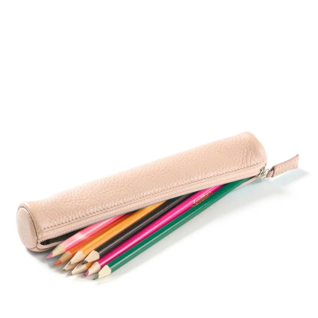 Estuche de lápices de cuero PU personalizado, elegante, sencillo, resistente, compacto, con cremallera, pequeño y delgado