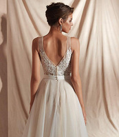 Robes de mariée NDB11164, robes de mariée en forme de A, robes sexy à col en V, robes en dentelle sans manches, taille personnalisable, blanc ivoire