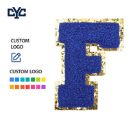 Letras Bordadas Personalizadas en Azul Rey con Tamaño de Fuente a Elección, Alfabeto DIY para Toallas, Iniciales con Brillo, Borde de Lentejuelas Doradas Coloridas, Chenilla Termoadhesiva