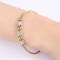 Pulsera de Lujo con Cuentas, Chapada en Oro, de Acero Inoxidable, con Cristales de Zirconia, Cierre Magnético, para Mujer