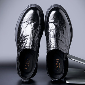 Fapal Men's Genuine Leather Loafers Slip-On Low Heel <b>Rubber</b> Outsole British Style Casual Shoes - Product Image 2