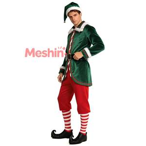 Disfraz de Duende Navideño de Terciopelo con Flecos para Hombre y Mujer, Conjunto Completo con Gorro Puntiagudo, Calcetines a Rayas y Pantalones, Disfraz de Cosplay para TV, Películas y Fiestas - Product Image 4