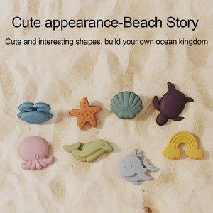 Ensemble de jouets de plage en silicone 3D sur le thème marin, seau, pelle et sac pour enfants, moules à sable, jouets de plage pour bébé, vente en gros - Product Image 6